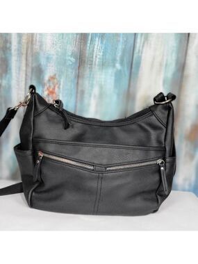 Hobo Shoulder Bag Black Front Zip